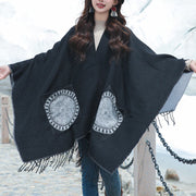 Buddha Stones Tibetan Geometric Round Mandala Pattern Tassels Shawl Fall Winter Cozy Scarf Wrap With Pockets