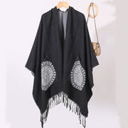 Buddha Stones Tibetan Geometric Round Mandala Pattern Tassels Shawl Fall Winter Cozy Scarf Wrap With Pockets Tibetan Shawl BS 12