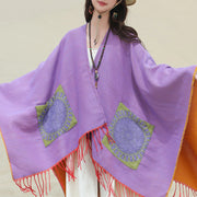 Buddha Stones Tibetan Geometric Round Mandala Pattern Tassels Shawl Fall Winter Cozy Scarf Wrap With Pockets