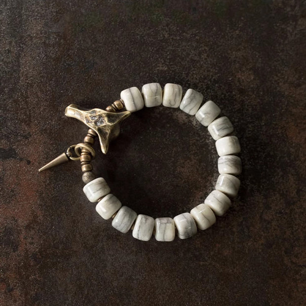 Buddha Stones White Yak Bone Copper Yak Head Cone Pendant Balance Bracelet Bracelet BS 2