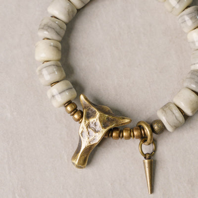 Buddha Stones White Yak Bone Copper Yak Head Cone Pendant Balance Bracelet Bracelet BS Yak Bone Copper(Wrist Circumference: 17-17.5cm)