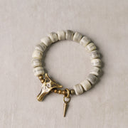 Buddha Stones White Yak Bone Copper Yak Head Cone Pendant Balance Bracelet