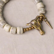 Buddha Stones White Yak Bone Copper Yak Head Cone Pendant Balance Bracelet Bracelet BS 10