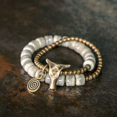 Buddha Stones White Yak Bone Copper Yak Head Double Wrap Balance Bracelet Bracelet BS Yak Bone Copper(Wrist Circumference: 17-17.5cm)