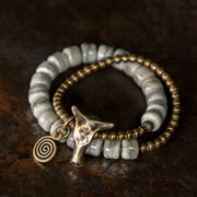 Buddha Stones White Yak Bone Copper Yak Head Double Wrap Balance Bracelet Bracelet BS 9