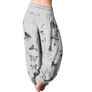 Buddha Stones Casual Butterfly Ink Painting Women's Elastic Waist Harem Pants