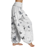 Buddha Stones Casual Butterfly Ink Painting Women's Elastic Waist Harem Pants