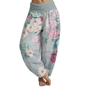 Buddha Stones Casual Peony Flower Women's Elastic Waist Harem Pants