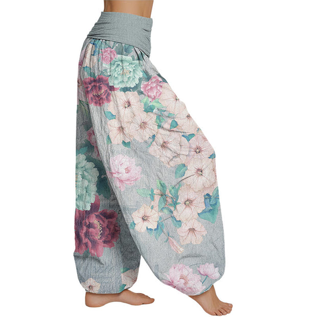 Buddha Stones Casual Peony Flower Women's Elastic Waist Harem Pants