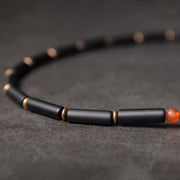 Buddha Stones Black Onyx Copper Dzi Bead Cone Pendant Double Wrap Protection Bracelet