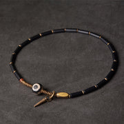 Buddha Stones Black Onyx Copper Dzi Bead Cone Pendant Double Wrap Protection Bracelet Bracelet BS 9