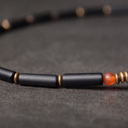 Buddha Stones Black Onyx Copper Dzi Bead Cone Pendant Double Wrap Protection Bracelet Bracelet BS 8