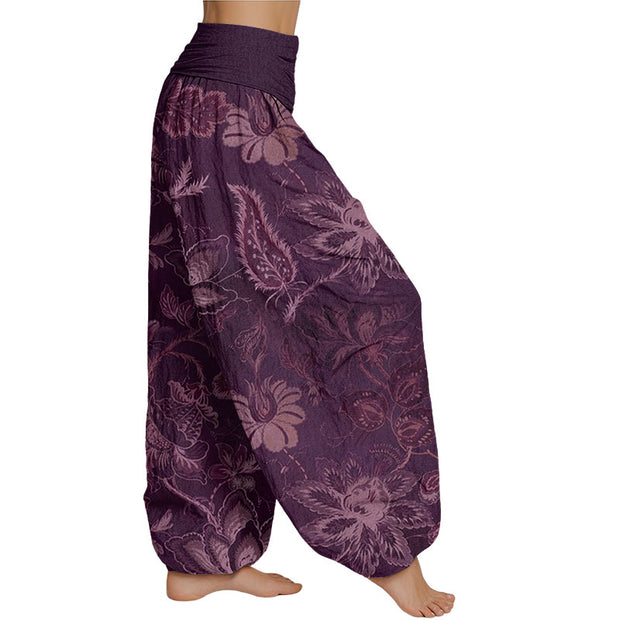 Buddha Stones Casual Floral Leaves Women's Elastic Waist Harem Pants