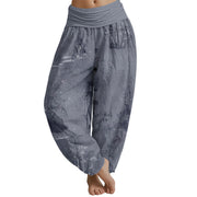 Buddha Stones Casual Bamboo Rock Ink Painting Women's Elastic Waist Harem Pants