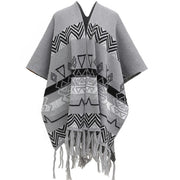 Buddha Stones Tibetan Wave Stripe Geometry Tassels Shawl Fall Winter Cozy Scarf Wrap Tibetan Shawl BS Gray 90*140cm