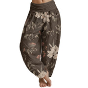 Buddha Stones Casual Floral Leaves Women's Elastic Waist Harem Pants