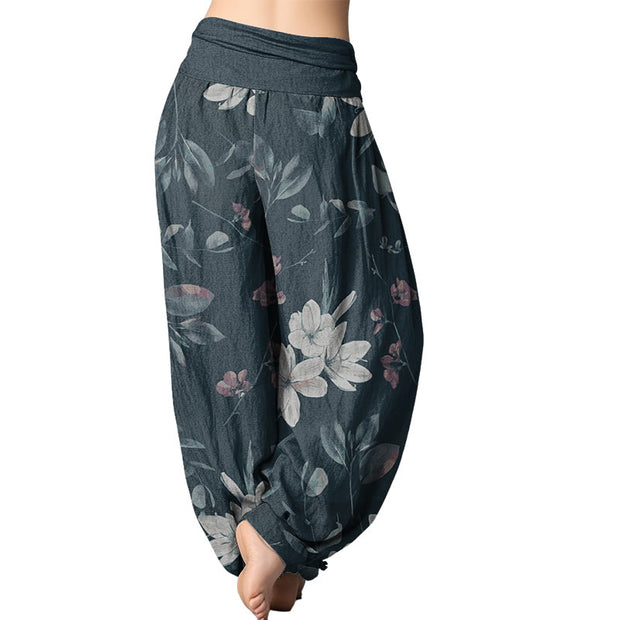 Buddha Stones Casual Floral Leaves Women's Elastic Waist Harem Pants