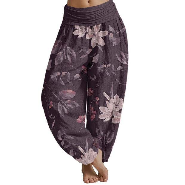 Buddha Stones Casual Floral Leaves Women's Elastic Waist Harem Pants