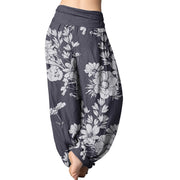 Buddha Stones Casual Peony Flowers Leaves Women's Elastic Waist Harem Pants