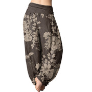 Buddha Stones Casual Peony Flowers Leaves Women's Elastic Waist Harem Pants