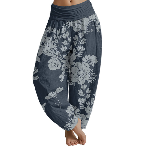 Buddha Stones Casual Peony Flowers Leaves Women's Elastic Waist Harem Pants