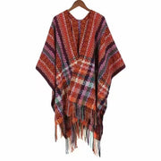 Buddha Stones Tibetan Colorful Stripe Geometry Tassels Shawl Fall Winter Soft Scarf Wrap Tibetan Shawl BS Red 130*150cm