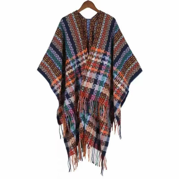 Buddha Stones Tibetan Colorful Stripe Geometry Tassels Shawl Fall Winter Soft Scarf Wrap