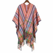 Buddha Stones Tibetan Colorful Stripe Geometry Tassels Shawl Fall Winter Soft Scarf Wrap Tibetan Shawl BS LightPink 130*150cm