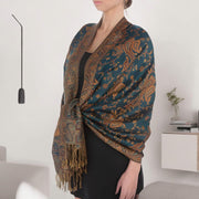 Buddha Stones Tibetan Cashew Flower Vine Print Tassels Shawl Fall Winter Soft Scarf Wrap Tibetan Shawl BS 10