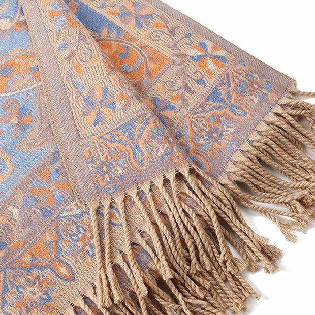 Buddha Stones Tibetan Cashew Flowers Vine Pattern Tassels Shawl Fall Winter Soft Scarf Wrap Tibetan Shawl BS 24