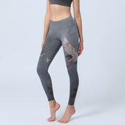 Buddha Stones Auspicious White Crane Pine Tree Print Gym Leggings Women's Yoga Pants - Gray - US18，UK/AU22，EU50 (4XL) - image 1