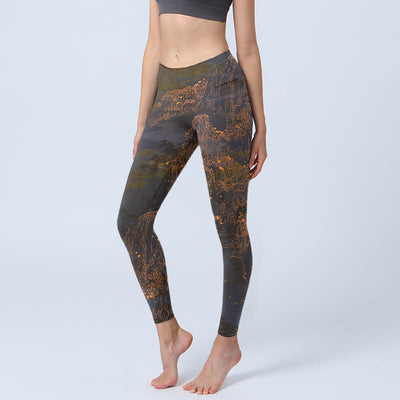 Buddha Stones Golden Mountains Clouds Print Gym Leggings Women's Yoga Pants