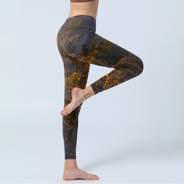 Buddha Stones Golden Mountains Clouds Print Gym Leggings Women's Yoga Pants - image 4