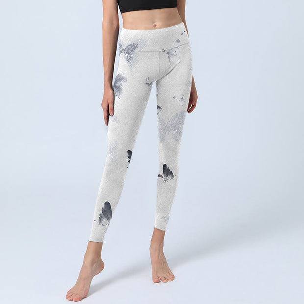 Buddha Stones White Gray Butterfly Print Sports Leggings Women's Yoga Pants - image 6