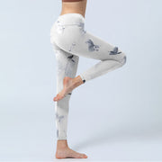 Buddha Stones White Gray Butterfly Print Sports Leggings Women's Yoga Pants