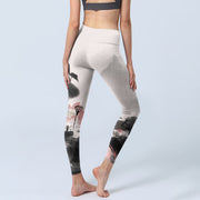 Buddha Stones Ink Painting Lotus Flower Leaf Print Gym Fitness Leggings Women's Yoga Pants - image 5