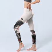 Buddha Stones Ink Painting Lotus Flower Leaf Print Gym Fitness Leggings Women's Yoga Pants - image 3