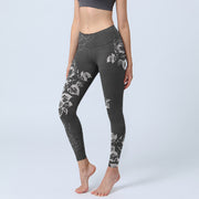Buddha Stones Gray Peony Rose Flower Sketch Print Gym Fitness Leggings Women's Yoga Pants - Gray - US18，UK/AU22，EU50 (4XL) - image 1
