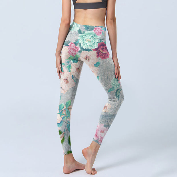 Buddha Stones Colorful Peony Flowers Print Gym Fitness Leggings Women's Yoga Pants - image 5
