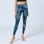 Buddha Stones Blue Flowers Print Sports Fitness Leggings Women's Yoga Pants - image 6