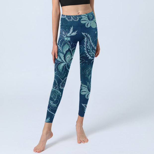 Buddha Stones Blue Flowers Print Sports Fitness Leggings Women's Yoga Pants - image 6