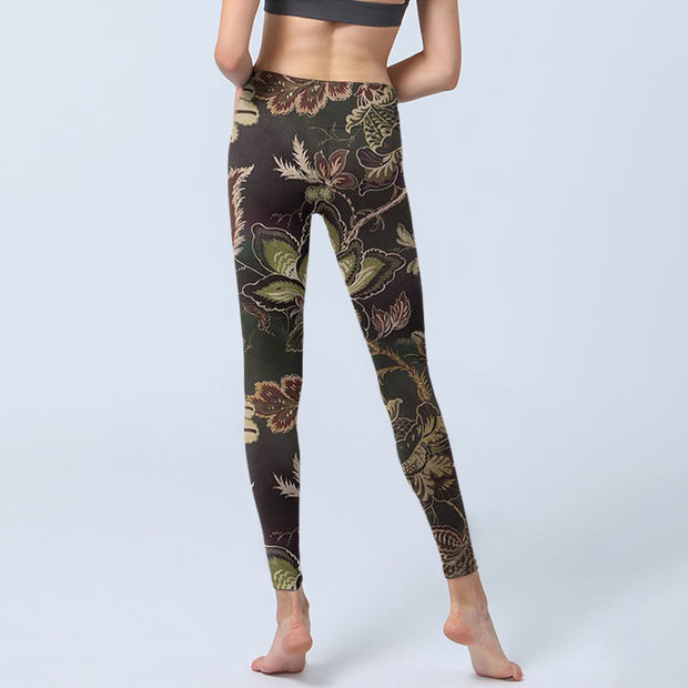 Buddha Stones Olive Florals Print Sports Fitness Leggings Women's Yoga Pants - image 7