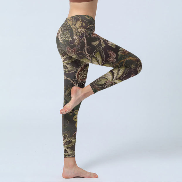 Buddha Stones Olive Florals Print Sports Fitness Leggings Women's Yoga Pants - image 4