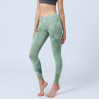 Buddha Stones Green Bamboo Rocks Print Sports Fitness Leggings Women's Yoga Pants