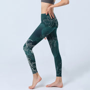 Buddha Stones Peony Flower Magpie Butterfly Print Gym Fitness Leggings Women's Yoga Pants