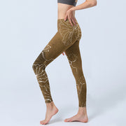 Buddha Stones Goldenrod Lotus Flowers Leaves Print Gym Fitness Leggings Women's Yoga Pants - image 3