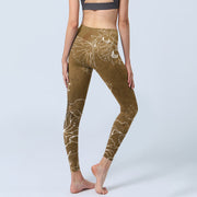 Buddha Stones Goldenrod Lotus Flowers Leaves Print Gym Fitness Leggings Women's Yoga Pants - image 5