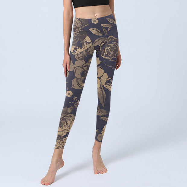 Buddha Stones Peony Flowers Leaves Blossom Print Gym Fitness Leggings Women's Yoga Pants - image 6