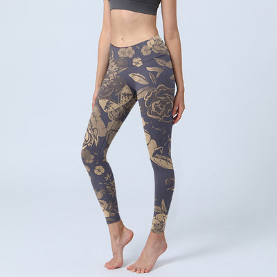 Buddha Stones Peony Flowers Leaves Blossom Print Gym Fitness Leggings Women's Yoga Pants - Thistle - US18，UK/AU22，EU50 (4XL) - image 1