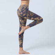 Buddha Stones Peony Flowers Leaves Blossom Print Gym Fitness Leggings Women's Yoga Pants - image 4